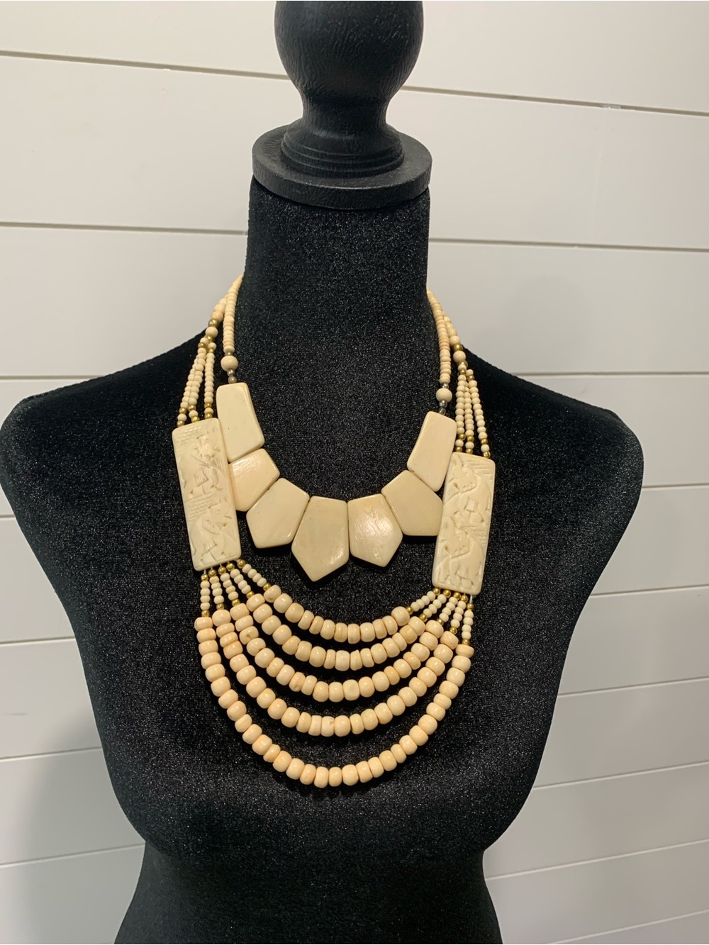 Beaded Statement Necklace in Cream